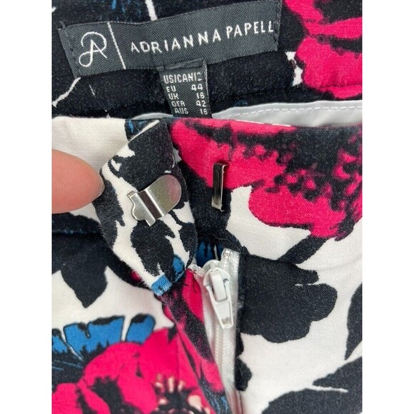 Adrianna Papell Women's Pants Size 12 Red White Floral Print Ankle Cropped - Picture 9 of 10